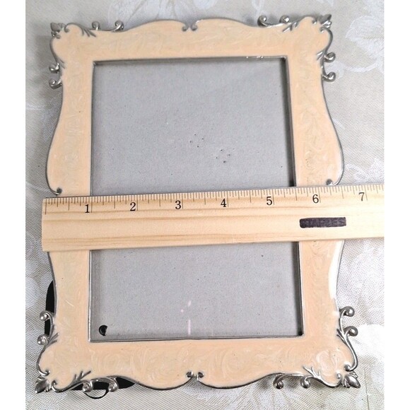 Vintage Scrolled Peachy Pink Stained Glass Photo Frame Pewter Trim 8.5"x6.5" - Picture 11 of 15